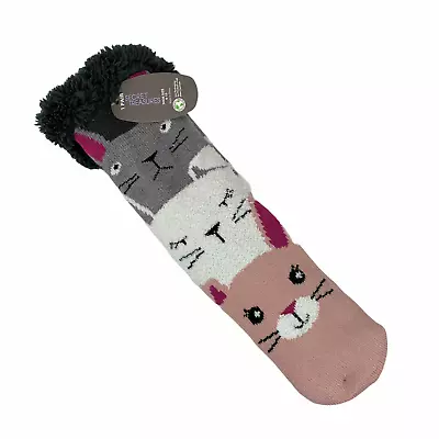 Secret Treasures Stacked Rabbits Slipper Socks Faux Fur Cuff & Lining Size 4-10 • $11.87