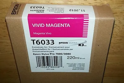 10-2019 NEW GENUINE EPSON T6033 VIVID MAGENTA 220ml INK STYLUS 7880 9880 T603300 • $29.89