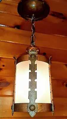 Antique/Vtg 1920's-40's Copper Mission Gothic Medieval Ceiling Light Fixture • $403.75