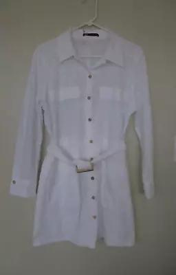 Womens Zara White Eyelit Dress Belted/Pockets NWT Size L • $22.99