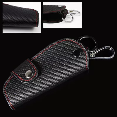 JDM Red Stitching/Carbon Fiber Style Remote Smart Key Chain Fob Holder Case Bag • $9.95