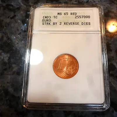 Error Anacs 1 Cent Euro Mule Struck With 2 Two Reverse Dies Ms65 Red • $395
