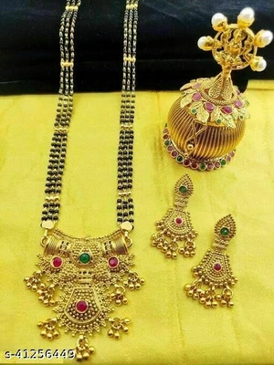 $20.10 • Buy Indian Ethnic Gold Plated 3 Line Black Beads Chain Mangalsutra Wedding Necklace