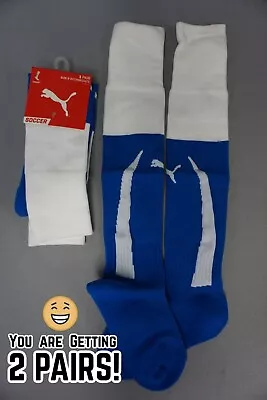 2 PAIRS Puma YOUTH SZ 2 Kneehigh Soccer Sport Socks Blue White AGES 10-14 #E13 • $9.99