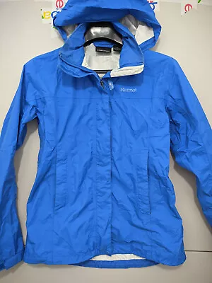 Marmot Jacket Womens Small Blue Zip Hoodie Shell Ripstop Vents Pockets PreCip • $20