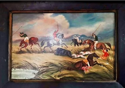 £245 • Buy Antique Painting C19 English Wild Boar Hunting Oil Paintings