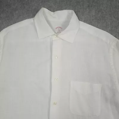 Brooks Brothers 100% Linen Shirt Mens Medium White Airy Modern Smart Casual • $28.99