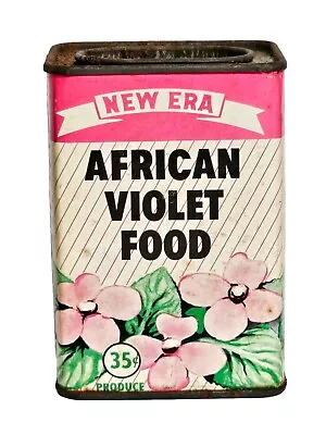 NEW ERA  African Violet Food  VINTAGE FLORAL Connecticut Collectible Flowers Tin • $14.95