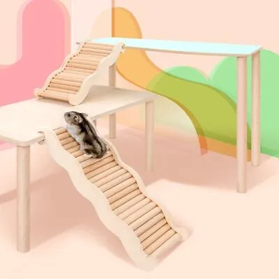 Natural Wooden Cage Accessories Climbing Ladder Ramp Bridge Hamster Chew Toys • £7.33
