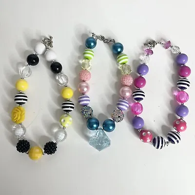 Lot Of 3 Bubble Gum Chunky Bead Necklaces Chunky Colorful Girls Toddlers • $14.99