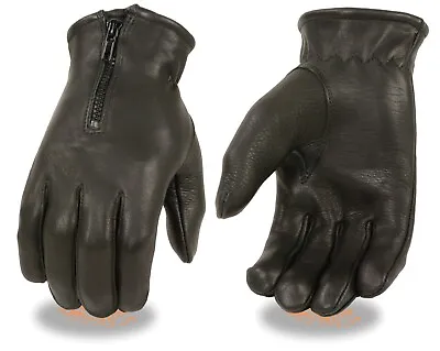 Men's Black Deerskin Unlined Cinch Wrist Gloves With Zipper Butter Soft Leather • $29.99