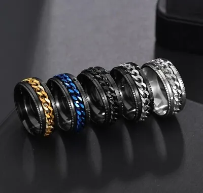 Men Ring Spinner Chain High Quality Punk Women Cool Stainless Steel Jewelry For • $19.45