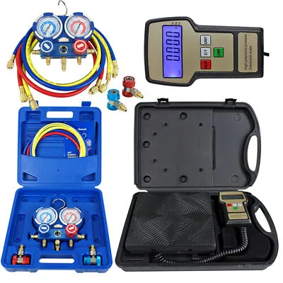 $84.59 • Buy Electronic Manifold Gauge Set R134a R410a R22 Digital Refrigerant Scale Deluxe