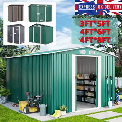 Large Outdoor Metal Garden Shed 6X4FT 8X4FT Garden Storage House WITH FREE BASE • £145.90