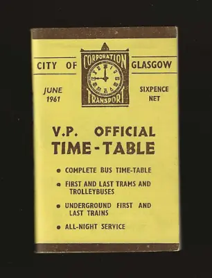 £6.99 • Buy Glasgow Corporation Transport V.P. Bus Timetable Booklet, June 1961, Scottish