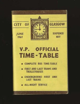 £6.99 • Buy Glasgow Corporation Transport V.P. Bus Timetable Booklet, June 1961, Scottish