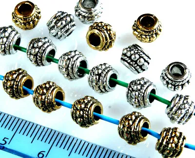 20 X RONDELLE~TIBETAN STYLE~METAL~SPACER BEADS~8 X 6.5 MM~3.5 MM HOLE • £3.29