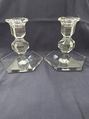 $45 • Buy Val St Lambert Gardenia Cut Crystal Pair Heavy Clear 4.75  Candlesticks