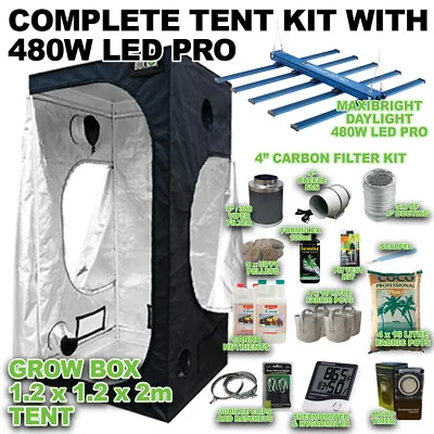 Grow Tent Kit 1.2m (16mm Poles) - 480W LED 4  Extraction Soil & Nutrients Extras • £750