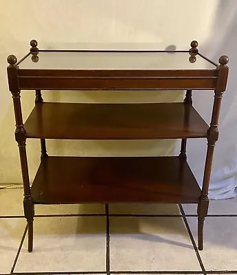 Antique 3 Tier Mahogany Glass Top Etagere What Not Shelf Serving Bar Tea Cart • $224.95