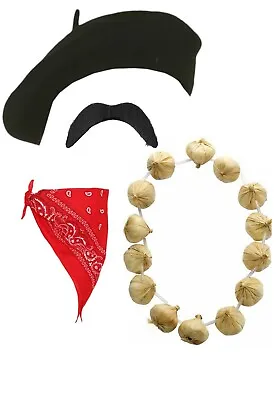 Deluxe Mens French Man Costume Set Stag Night Waiter Outfit Fancy Dress Lot • £8.99