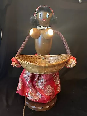 Vtg Tiki Bar Hula Girl Hawaiian Lamp Fruit Bowl Basket Light Up Boobies Working • $674.95