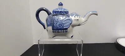 Vintage Signed Blue/White Elephant Teapot Made In Thailand Original And Rare-EUC • $37.99