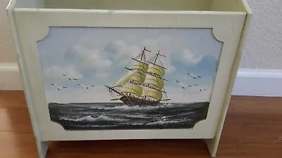 Vintage Wood Magazine Newspaper Holder Rack 15 X 8  X 16  Painted Sailing Ship • $99.99