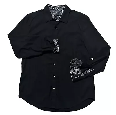 Robert Graham Shirt Size L Black White Paisley Jacquard  Flip Cuff Floral Button • $26.99