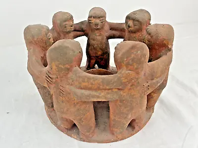 Vintage Large Aztec Mayan Circle Of Friends 7 People Candle Holder Clay Pottery • $69