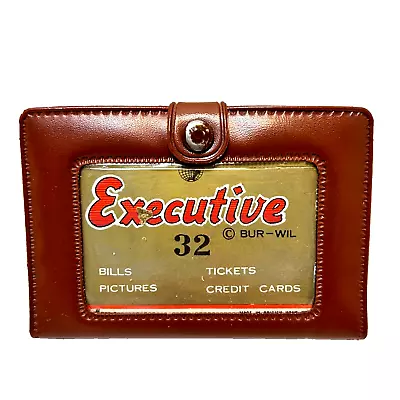 Vintage Executive 32 Wallet Pictures Credit Cards Cash ID Snap Vinyl Brown • $18.73