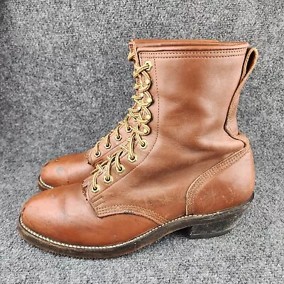 Vtg Double H Packer Boots Mens 10.5 Brown Leather Steel Toe Western Workwear • $58.88