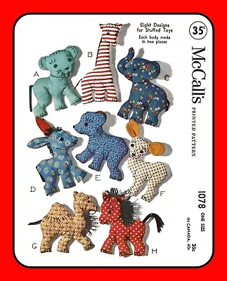 Stuffed Animals Pony Lion Bear Giraffe + McCall's 1078 VTG 1943 Sewing Pattern • $6.50