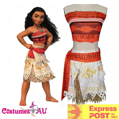£16.51 • Buy Womens Moana Costume Polynesia Princess Fancy Dress Ladies Book Week Hawaiian