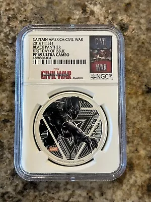 2016 Fiji Black Panther 1 Oz. Silver 999 Captain America Civil War Pf69 Fdoi Ngc • $84.99