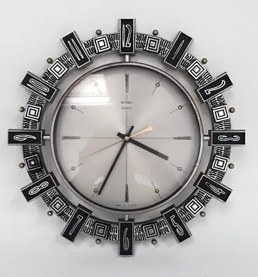 £10.50 • Buy Metamec 1960s/70s Wall Clock Silver & Black Vintage Home Decor GWO Quartz 
