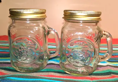 Vintage Mason Golden Harvest Salt Pepper Shakers Glass Jars Lids Handles Sugar • $7.96