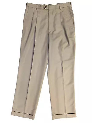 Chaps Ralph Lauren Trousers Men Size 34x30 Beige Pleated Straight Leg Turned Up • $17.99