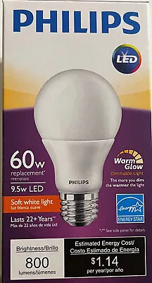 Philips 60W A19 Dimmable Warm Glow 9.5W LED - Factory Sealed 6 Pack • $39.99