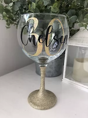 Personalised Birthday Glitter Gin Glass 18th 21st 30th 40th 50th Gift For Her • £9.99