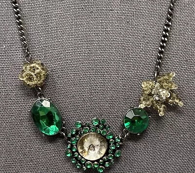 £10.61 • Buy VTG Vera Bradley Green Asymmetrical Necklace Gunmetal Clear Rivoli Acrylic 20 