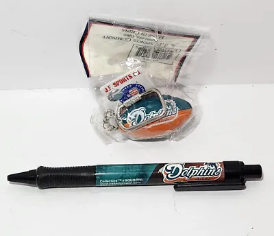 Miami Dolphins Pen & Team Logo Football Shaped Keychain Lot • $19.95