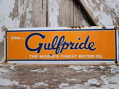 Vintage Gulfpride Porcelain Sign Old Gulf Motor Oil Service Station Garage Sign • $146.78