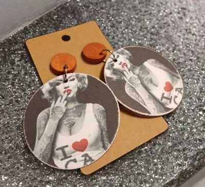 Tattooed Marilyn Monroe Earrings Artisan Boutique Souvenir Wooden Earrings • $12.90