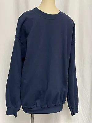 Vintage Mens Crewneck Sweatshirt Medium Navy Blue 90s Blank Heavyweight Cot Poly • $9.95