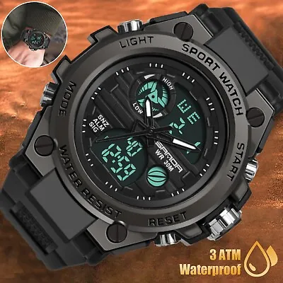 Men LED Digital Sport Watch Military Tactical Waterproof Analog Alarm Wristwatch • $15.98