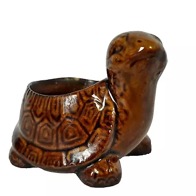 Vintage 1970s Small Brown Handmade Pottery Turtle Figurine Trinket Dish • $12.99