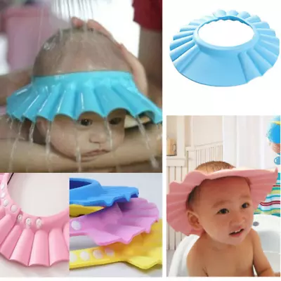 Baby Shower Cap Shield Waterproof Bath Hat Adjustable Kids Shampoo Hair Wash • £2.99