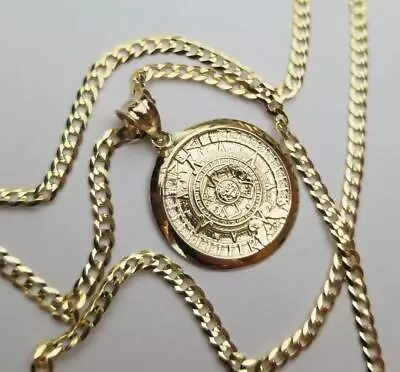 $159 • Buy 14k Real Yellow Gold Aztec Sun Calendar Pendant Charm