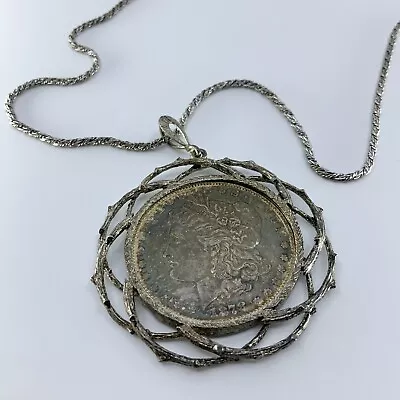 Vintage Ibsen 925 Sterling Silver Bezel 1878 Morgan Dollar Pendant Necklace • $224.95